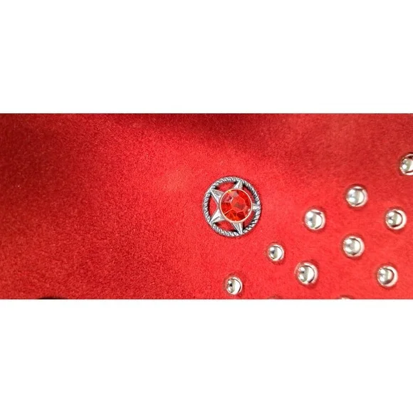 Red Suede Fringe Crossbody Bag Studded Western Boho Star Concho Messenger Purse - Picture 3 of 9